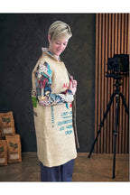 Mantel aus Kaffeejute mit Geisha-Ärmeln aus Jacquard
